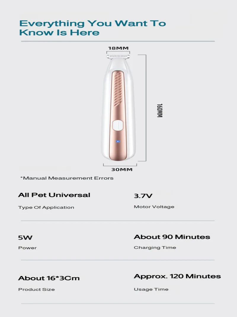 Pet Local Hair Electric Trimmer - Waterproof Shaver, Type-C Charging, Pet Grooming Tool